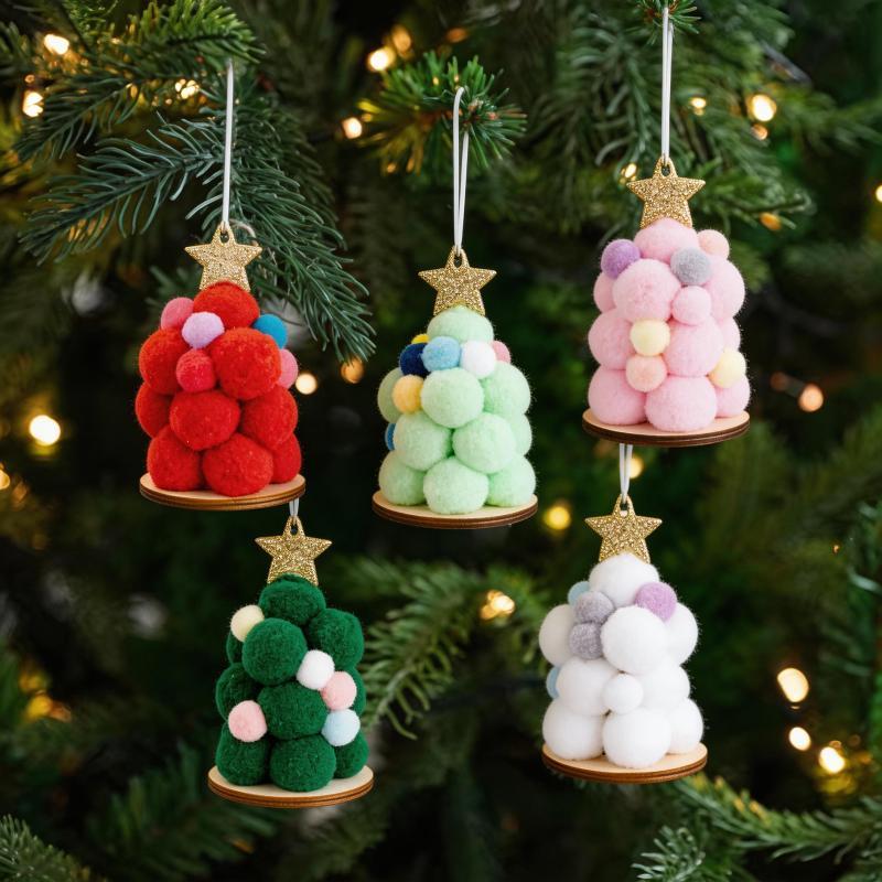 Star Tree Topper - Handmade Fluffy Pom Pom Christmas Tree